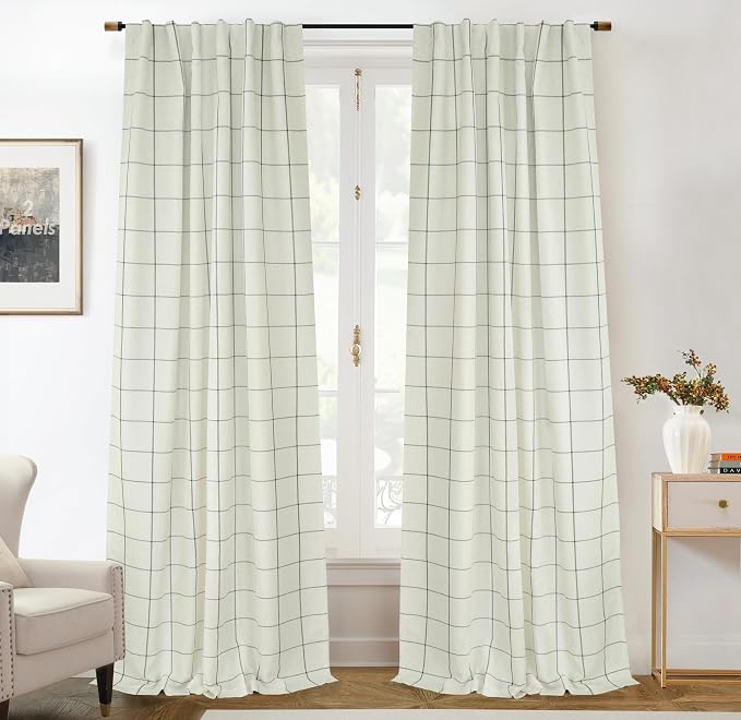DriftAway 100% Blackout Plaid Linen Curtains 108 Inches Long 2 Panels Black | 100% Blackout, Linen Texture, Plaid Pattern, Two Layers, Rod Pocket & Back Tab, Bedroom Living Room Use, Luxury Appearance
