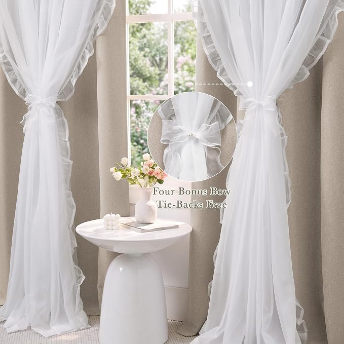 PONY DANCE 100% Blackout Curtains for Girl's Bedroom, Double Layer Grommet Curtain 84 inch Long with Sheer Overlay for Living Room, Nursery Kids Toddler Room Decor, Sand, 52" W x 84" L, 2 Panels