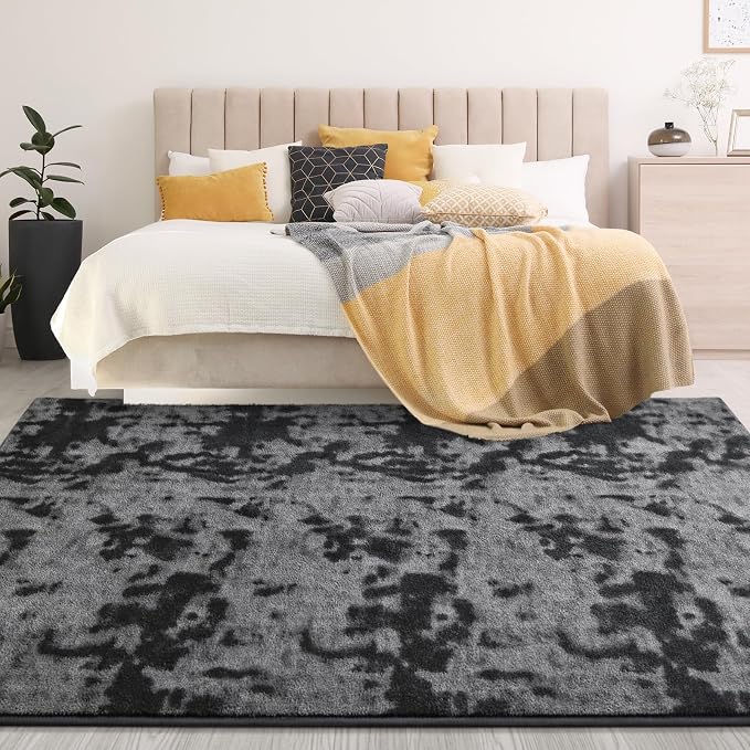 Gifeas Large Ultra Soft Modern Area Rugs for Living Room Bedroom, 5x8 Feet Tie-Dyed Dark Grey Thickened Memory Foam Indoor Carpets, Non-Slip Comfy Rug for Boys Girls Nursery Room Home Decor