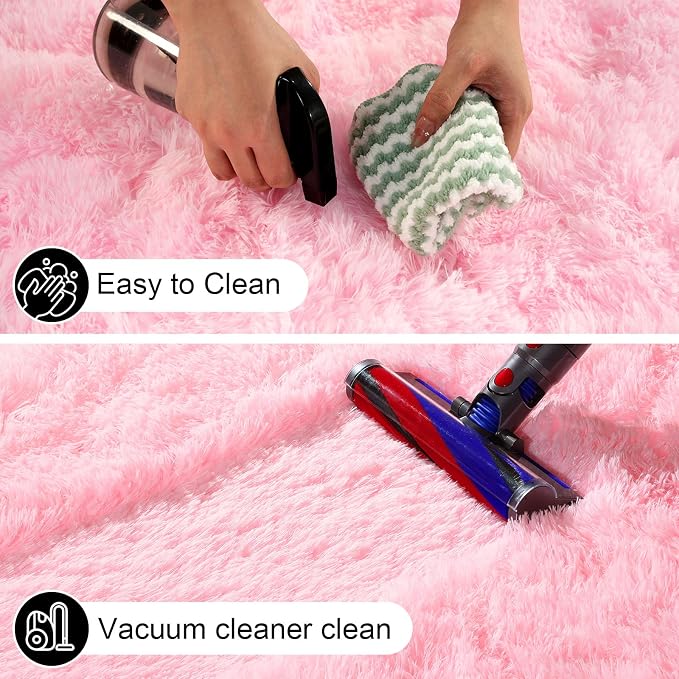 Area Rugs 9x12 Living Room, Large Fluffy Pink Rugs for Bedroom, Fuzzy Shag Soft Non-Slip Carpet for Kids Girls and Boys Nursery Dorm Indoor Room Home Decor (9ft X 12ft, Pink)