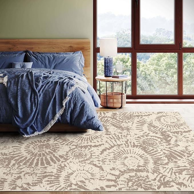 BLISSA Taupe Modern 5x7 Area Rug - Ultra-Thin Washable Living Room Rug, Soft Non-Slip Geometric Neutral Abstract Rugs for Bedroom Kid Room Nursery Playroom Foyer Dining Room Rugs for Under Table