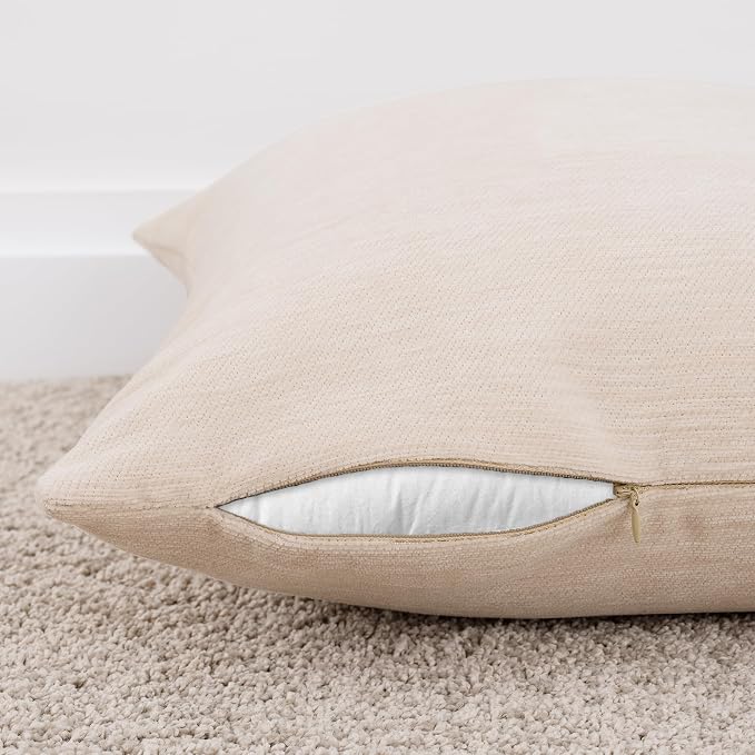 Set of 4 Khaki Throw Pillow Covers 12x20 Inch, Neutral Boho Farmhouse Aesthetic Decorative Pillow Cases for Couch, Sofa, Living Room & Bed, Soft Chenille Pillow Cases, Stylish Home Decor, 30x50 cm