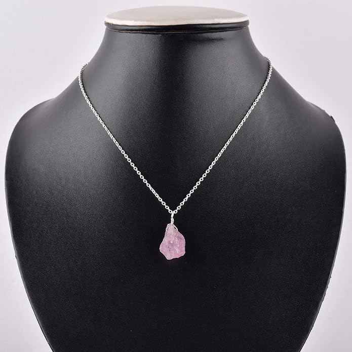 Raw Gemstone Dainty Pendant Necklace for Women, Natural Birthstone Handmade Jewelry, Healing Chakra Crystal, Silver Plated Chain 18" Birthday Gift for Her