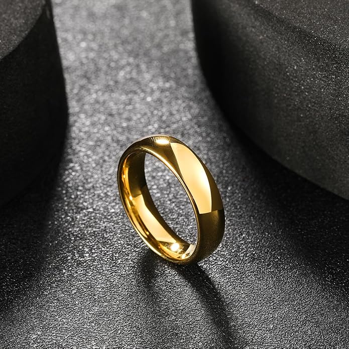 King Will Men's Women's Tungsten Carbide Ring 24k Gold Plated Rose Gold Plated Domed Polished Finish Wedding Band