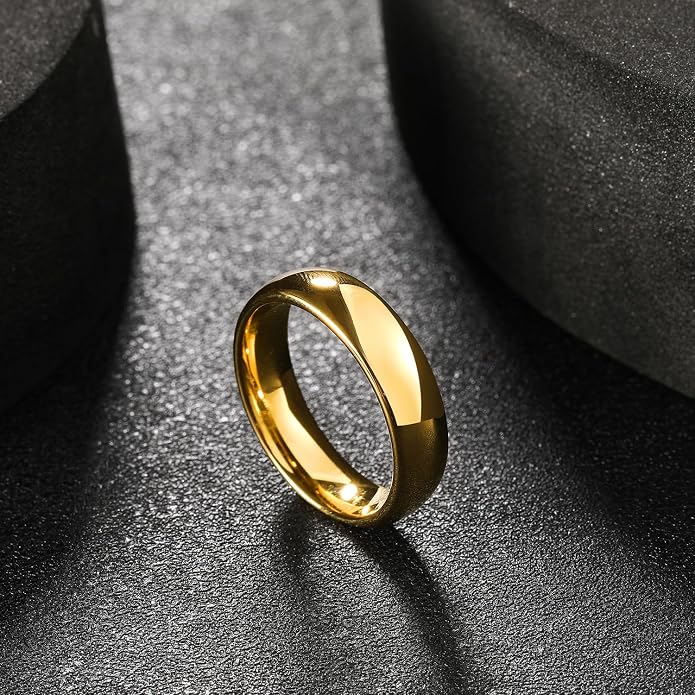 King Will Men's Women's Tungsten Carbide Ring 24k Gold Plated Rose Gold Plated Domed Polished Finish Wedding Band