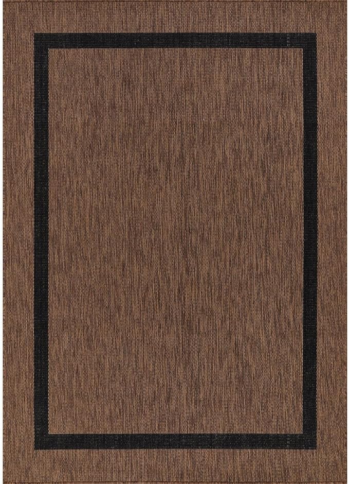Luul Home Bordered Outdoor Rug 9x12 Washable Outside Carpet for Indoor Patio Porch Waterproof Easy Cleaning Non Shedding Area Rugs Nut Brown - Black 9 x 12