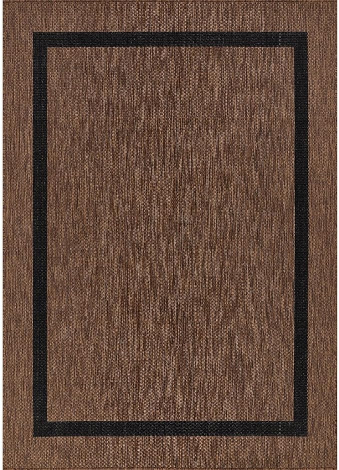 Luul Home Bordered Outdoor Rug 10x14 Washable Outside Carpet for Indoor Patio Porch Waterproof Easy Cleaning Non Shedding Area Rugs Nut Brown - Black 10 x 14