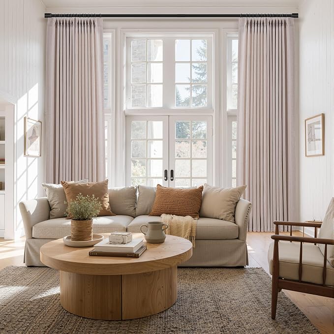 Natural White Pinch Pleated Linen Curtains 96 Inches Long for Living Room Bedroom Light Filtering Boho Farmhouse Drape 96 inch 2 Panels with Hooks Rings Sliding Glass Door Semi Sheer Window Curtain
