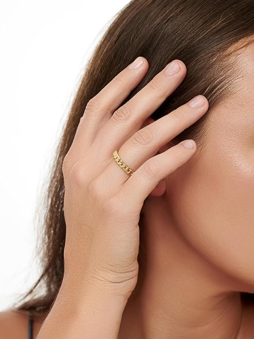 DEVATA Gold or Rhodium Plated Sterling Silver 925 – Eternity, Band Ring for Women – Heart, Knot, Clover, Infinity, Mariner, Cable, Curb, Cuban, Figaro, Daisy, Rope, Ribbed, Dome