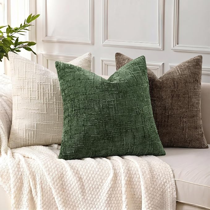 decorUhome Textured Chenille Throw Pillow Covers 22x22 Set of 2 Dusty Brown | Fall Modern Farmhouse Soft Cozy Slubby Couch Pillow Cases Boho Decorative Pillow Cases for Bed Sofa Living Room Home Decor