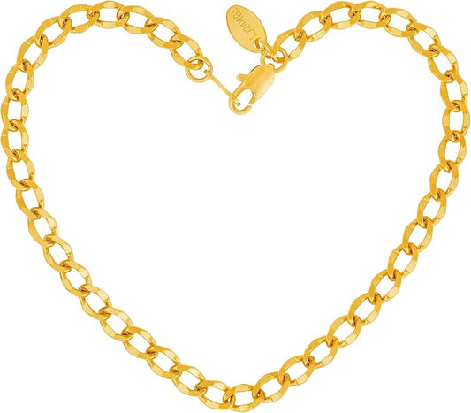 LIFETIME JEWELRY Womens Gold Anklet Diamond Cut Curb Link Ankle Bracelet 24k Gold Plated