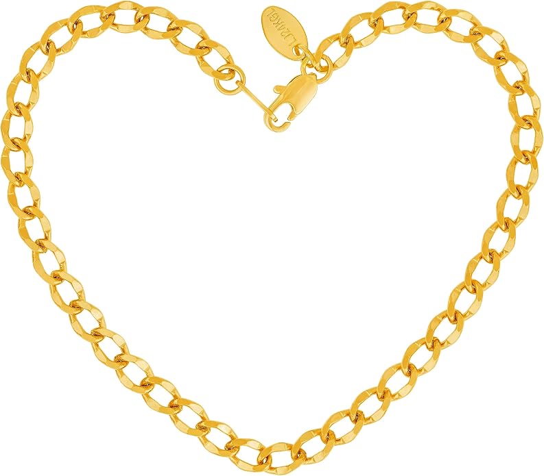 LIFETIME JEWELRY Womens Gold Anklet Diamond Cut Curb Link Ankle Bracelet 24k Gold Plated