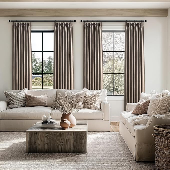 Topfinel Dark Flax Pinch Pleated Curtains 84 Inches Long for Living Room 2 Panels Sets,Stone Washed Linen Earth Tone Decor Back Tab Boho Neutral Greige Earthy Sheer Curtain for Bedroom