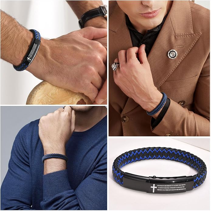 VNOX Men's Inspirational Mantra Engarved Handmade Braided Leather Adjustable Cuff Bangle Bracelet Encouragement Motivational Gift for Men