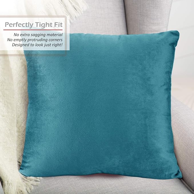 Nestl Throw Pillow Covers, Cozy Velvet Decorative Pillow Cases 24 x 24 Inches, Soft Solid Couch Pillow Covers for Sofa, Bed and Car, Set of 2 - Beach Blue