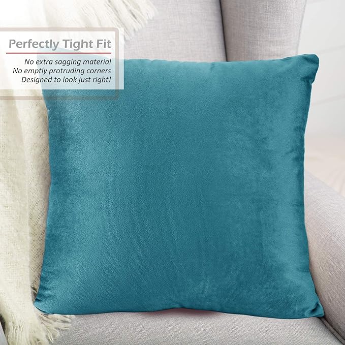 Nestl Throw Pillow Covers, Cozy Velvet Decorative Outdoor Pillow Covers 16 x 16 Inches, Soft Solid Cushion Covers for Sofa, Bed and Car, Set of 2 - Beach Blue