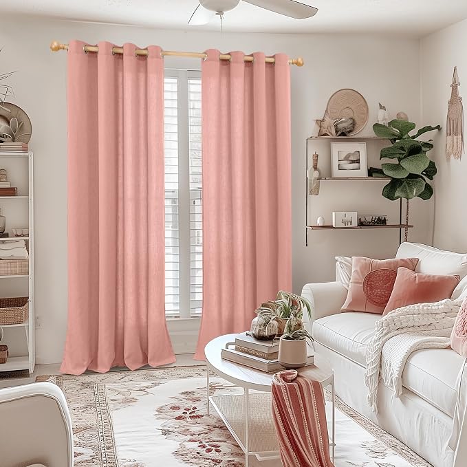 YoungsTex Dusty Rose Linen Curtains for Living Room Spring Decor, Blush Light Filtering Window Drapes with Grommet for Bedroom Privacy, 2 Panels, 52 X 95 Inch
