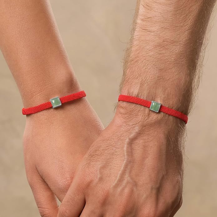 KARMA AND LUCK Red String Bracelet with Black Onyx, Jade, Tiger Eye, Lapis Lazuli - Rhodium Plated Brass, Handmade in Thailand, Available in 6.5", 7", 7.5" Lengths