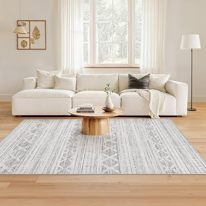 Nakagishi 4x6 Area Rugs Living Room: Washable Boho Large Neutral Soft Farmhouse Rug Stain Resistant Modern Indoor Floor Non-Slip Carpet for Bedroom Nursery Kids Office Dining Room Dorm - Dark Grey