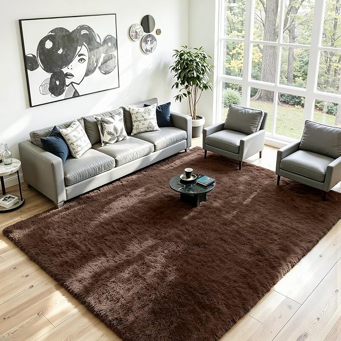 6x9 Area Rug for Living Room, Ultra Soft Fluffy Brown Rugs for Bedroom, Non Slip Large Shag Carpet, Fuzzy Plush Nursery Rug, Thick Washable Indoor Floor Carpets for Kids Office Dorm Home Decor
