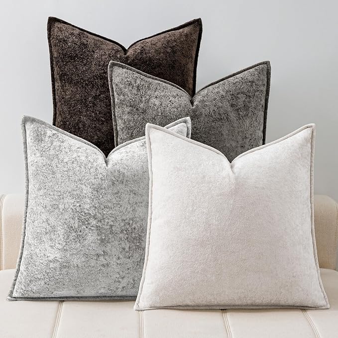 a moment Throw Pillow Covers 26X26 Inch 4 Packs,Soft Velvet Decorative Pillow Cases with 3D Ice Flower,Texture Modern Accent Cushion Covers for Sofa Couch Home Decor Modern Neutral