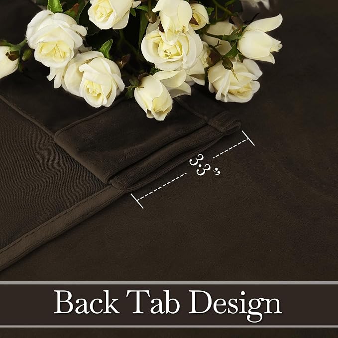 RYB HOME Brown Velvet Curtains 90 inches, Back Tab Soft Fabric Blackout Thermal Insulated Luxurious Home Decor Curtains for Living Room Bedroom, W 52" x L 90", 2 Panels Set