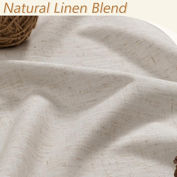 Guken 100% Blackout Linen Curtains for Bedroom 96 inches Long, Thermal Insulated Room Darkening Black Out Drapes for Living Room, Back Tab Rod Pocket 2 Panels Set,Farmhouse,52x96