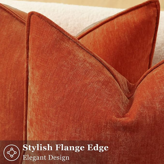 decorUhome Chenille Rust Velvet Throw Pillow Covers 16x16 Set of 2 | Fall Soft Couch Decorative Modern Farmhouse Pillow Cases with Elegant Design for Sofa Bed Living Room Home Decor