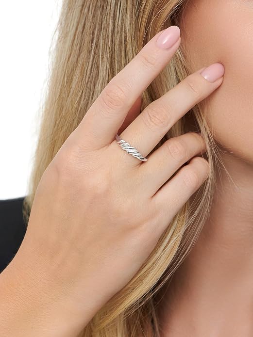 DEVATA Gold or Rhodium Plated Sterling Silver 925 – Eternity, Band Ring for Women – Heart, Knot, Clover, Infinity, Mariner, Cable, Curb, Cuban, Figaro, Daisy, Rope, Ribbed, Dome