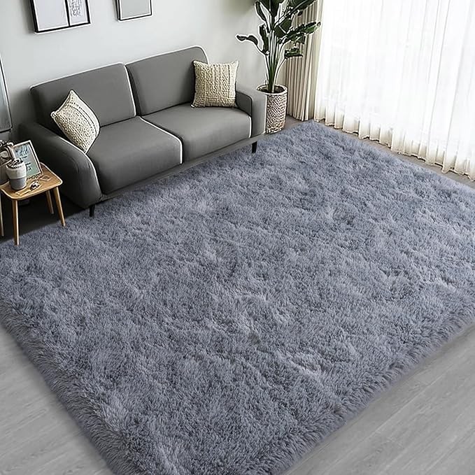 Large Area Rugs for Living Room Bedroom 8x10 Grey Fluffy Shag Rugs | Ultra Soft Shaggy Plush Fuzzy Modern Indoor Throw Floor Carpet for Kids Girls Boys Dorm Nursery Home Decor Aesthetic