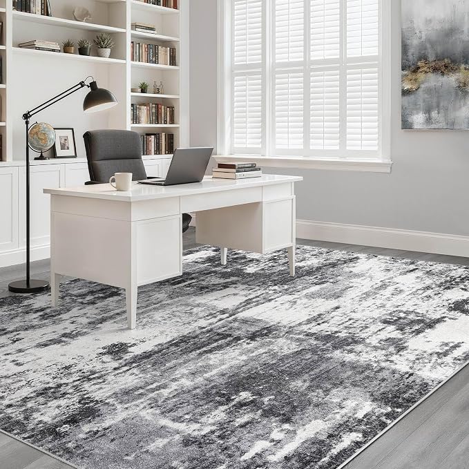 10x14 Area Rugs Living Room: Washable Large Neutral Rug Abstract Soft Modern Stain Resistant Indoor Floor Non-Slip Carpet for Bedroom Nursery Kids Office Playroom Dining Room Under Table- Black White