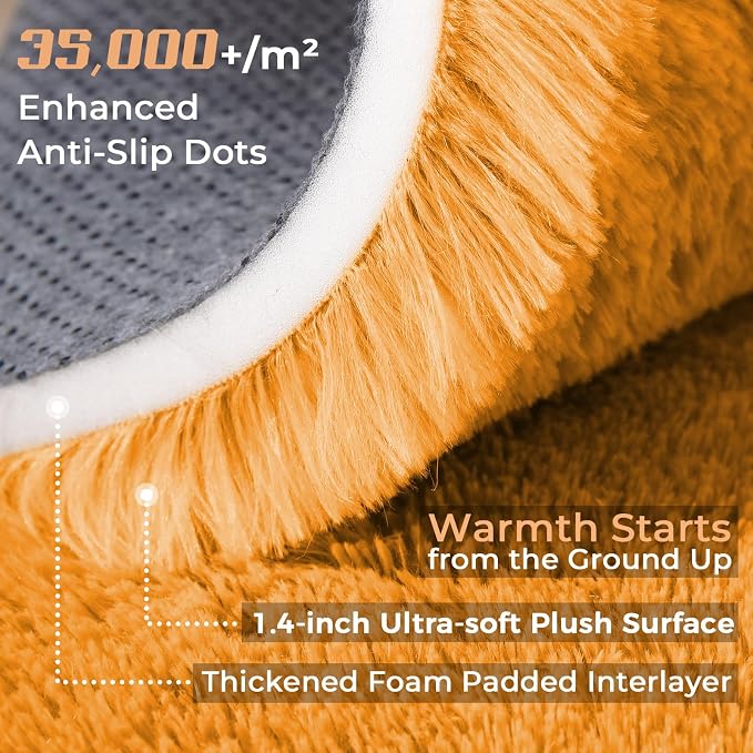 OPPODREAM 9x12 Orange Rugs for Bedroom, Ultra-Soft Fluffy Area Rugs for Living Room, 9 x 12 Shag Carpet for Nursery, Kids, Girl, Boy, Baby, Plush, Fuzzy, Shaggy, Cute Home Decor