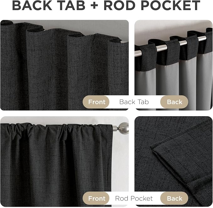 Joydeco Blackout Curtains for Bedroom - 100% Light Blocking 2 Panels Set Black Drapes 37" W x 90" L, Thermal Insulated Room Darkening Curtains, Linen Textured for Living Room, Rod Pocket & Back Tabs