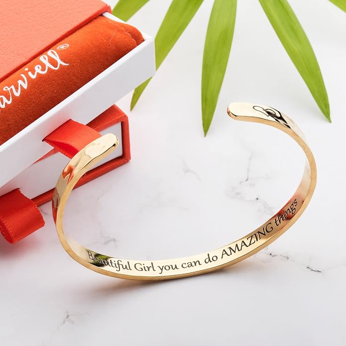 Carviell Bracelet - Gifts for Women – Inspirational, Friendship, Love, Mom, Daughter, Sister, Christian, Graduation, Memorial & Wedding Gifts – 100+ Phrases – Stainless Steel, Gift-Ready