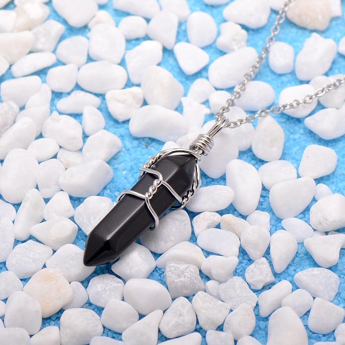 Mineral Stone Point Wire Wrapped Healing Crystal Pendant Necklace for Women Man