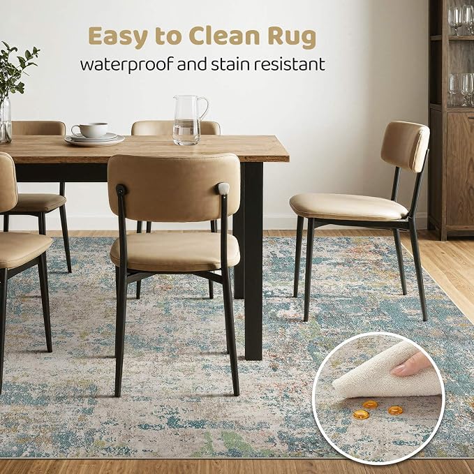8x10 Area Rugs Living Room: Washable Large Abstract Neutral Modern Soft Rug Stain Resistant Indoor Floor Non-Slip Accent Carpet for Bedroom Nursery Playroom Office Dining Room Home Decor- Teal