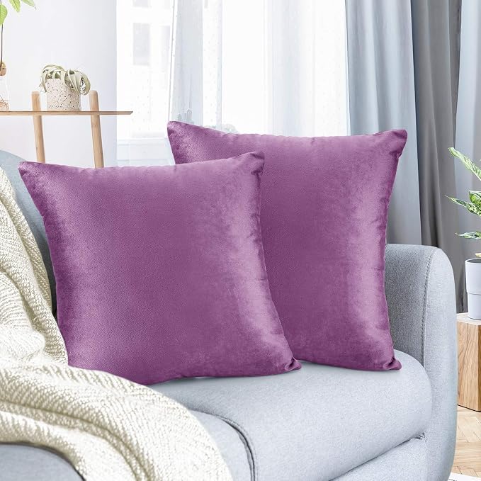 Nestl Throw Pillow Covers, Cozy Velvet Decorative Outdoor Pillow Covers 16 x 16 Inches, Soft Solid Cushion Covers for Sofa, Bed and Car, Set of 2 - Lavender Dream