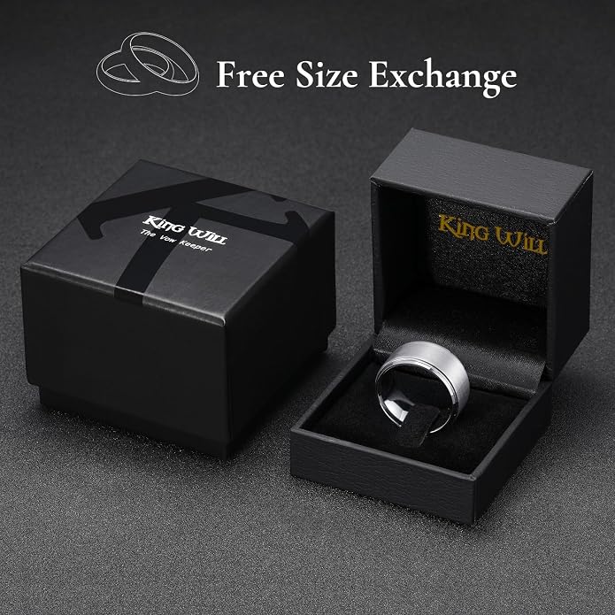 King Will Classic Tungsten Wedding Band for Men, 6/7/8/9/10mm Widths, Polished Finish Step Edge Matte Rings Comfort Fit
