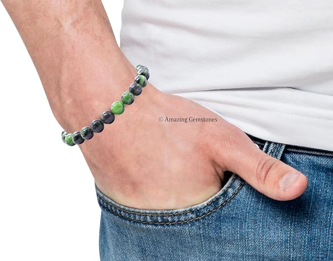 Amazing Gemstone Ruby Zoisite Bracelet, Gifts for Men & Women - Protection Healing Crystal Bracelet - 8mm Gemstone Beaded Adjustable Bracelet, Pulseras para Hombres Mujer Stocking Stuffers