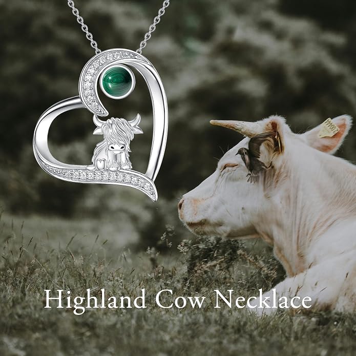 Highland Cow Gifts for Women 925 Sterling Silver Highland Cow Birthstone Necklace Fluffy Cow Jewelry Gifts Birthday Christmas
