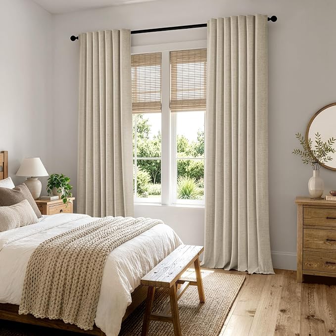 MIULEE 100% Blackout Linen Curtains 42 x 84 Inch Cobblestone 2 Panels | Thermal Insulated, Room Darkening Drapes for Bedroom Living Room, Back Tab Rod Pocket Pinch Pleated, Solid Luxury Decor