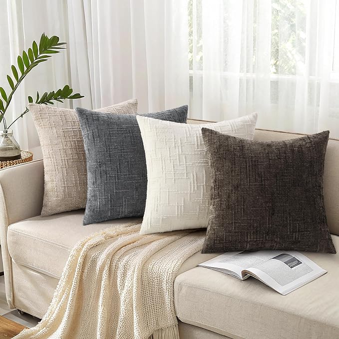 decorUhome Textured Chenille Throw Pillow Covers 16x16 Set of 2 Dark Brown | Fall Modern Farmhouse Soft Cozy Slubby Couch Pillow Cases Boho Decorative Pillow Cases for Bed Sofa Living Room Home Decor