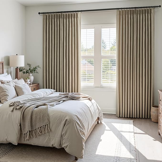 Topfinel 63 Inches Long Pinch Pleated Semi Sheer Curtains,Grey Beige Linen Blended Light Filtering Window Curtains 63 Length 2 Panels for Living Room Bedroom Pinch Pleat Drapes with Hooks,40" Wx63 L