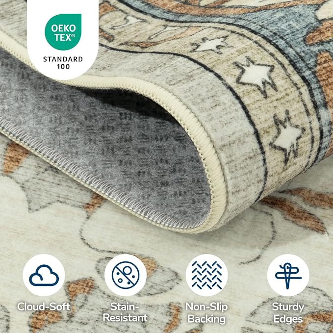 Lessymo Washable Area Rug for Living Room,9x12 Large Rugs with Non-Slip Backing,Soft Boho Carpets for Bedroom Dining Room Nursery Home Office,Light Brow