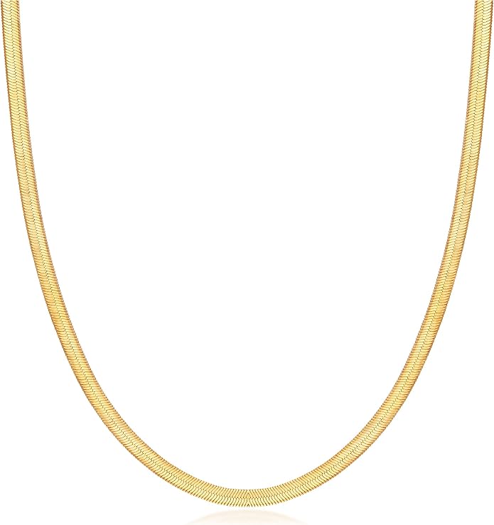 Barzel 18K Gold Plated Herringbone Chain Necklace 4MM Wide