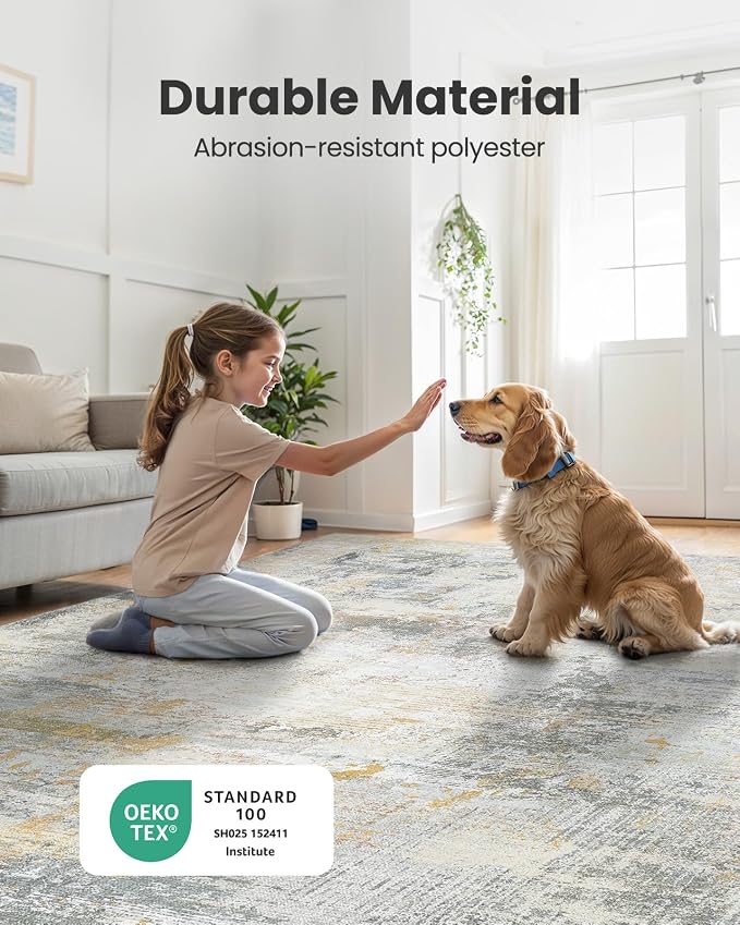 AMADA HOMEFURNISHING 10x14 Area Rugs for Living Room, Modern Large Area Rugs with Non-Slip Backing & Low Pile, Neutral Soft Washable Rug for Large Bedroom Dining Room Nursery Office, Beige