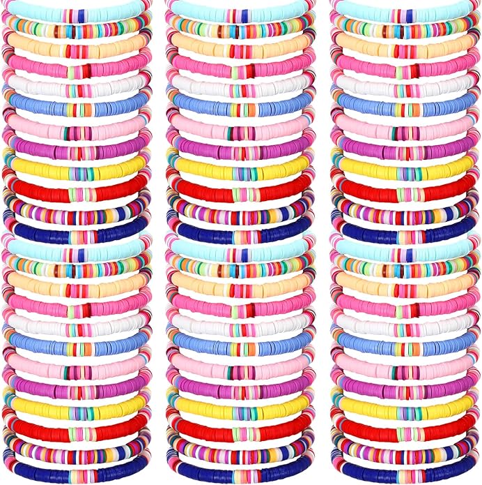 Equsion 100 Pcs Preppy Friendship Bracelets for Women Heishi Surfer Clay Stackable Bead Easter Boho Y2k Bracelets Gifts