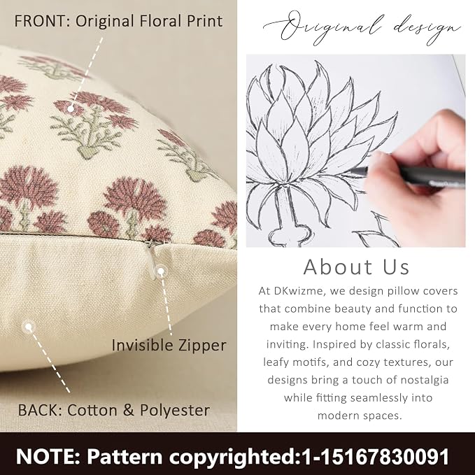 Farmhouse Floral Pillow Covers 20x20 Set of 2, Country Botanical Throw Pillow Cover for Sofa Couch Bed Living Room, Rustic Vintage Flower Cushion Covers Cottage Home Decor,Rust Meadow