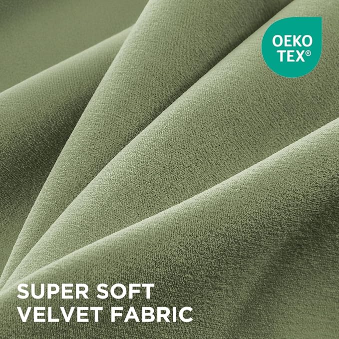Joydeco Blackout Velvet Curtains Coconut Green 90 Inch Rod Pocket | Luxury Thermal Insulated Velvet Curtains for Bedroom Living Room, Soundproof Blackout Window Drapes