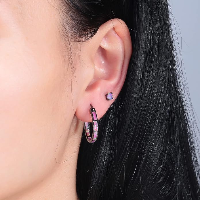 CiNily Sterling Silver/Rose Gold/Yellow Gold Plated Hoop Earrings 20mm,Multicolor Opal Small Hoop Earrings for Women Girls Hypoallergenic Jewelry for Sensitive Ears Gemstone Earrings